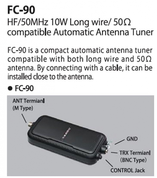 FC-90 Yaesu Acoplador Automtico de Antena Compacto 10W HF/50MHz Long wire